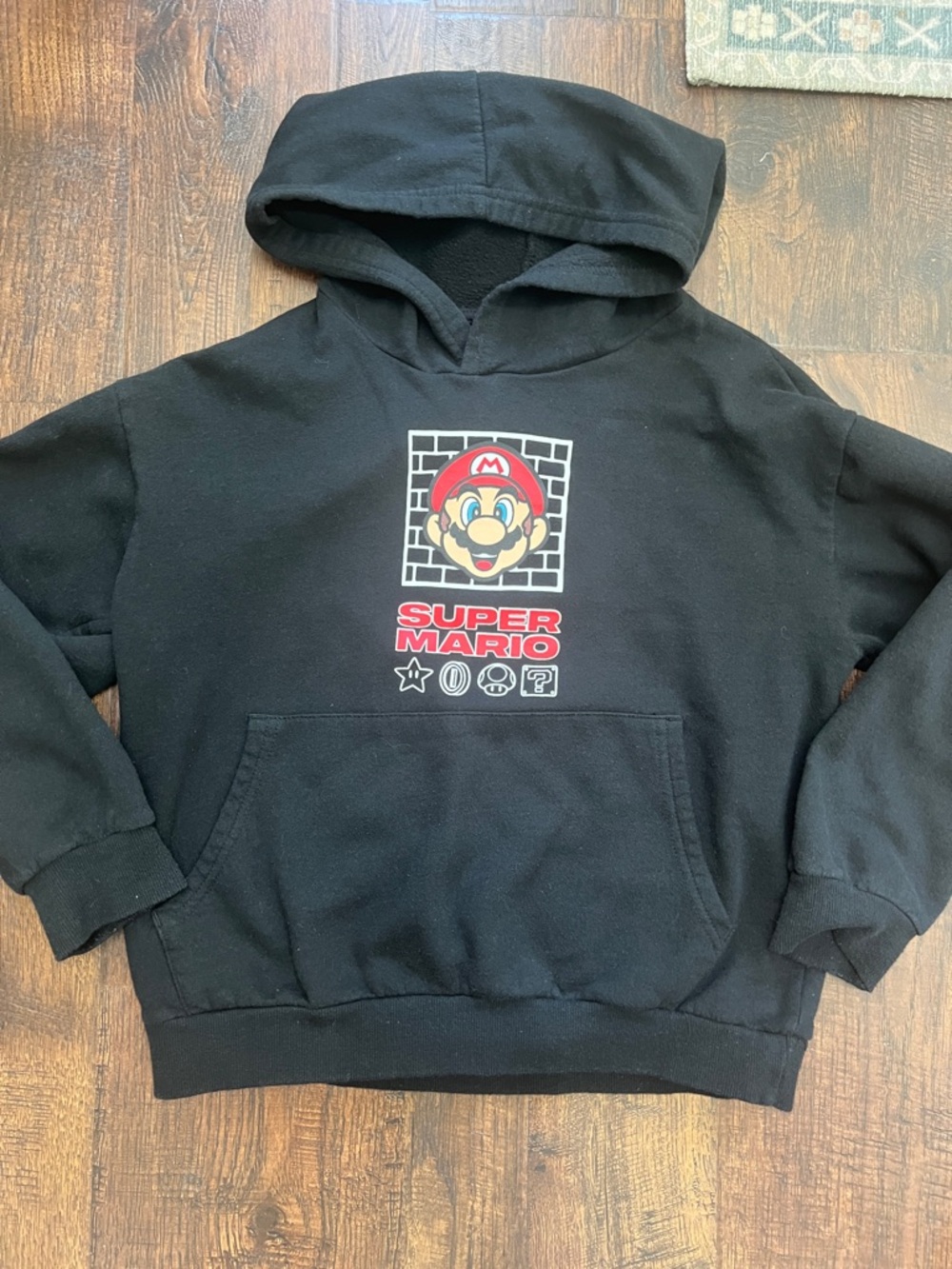 Nintendo Super Mario Black, Red, Yellow, Blue, Green Logo Hooded Sweatshirt